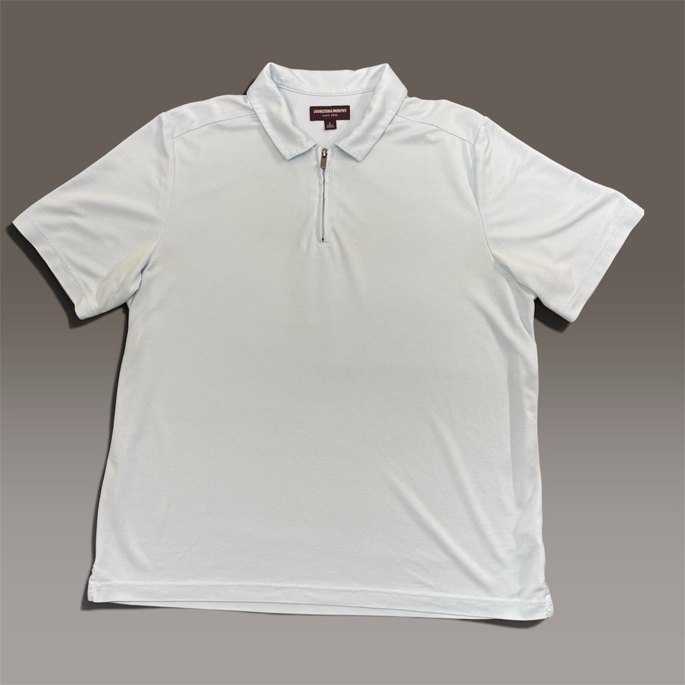$74 Johnston & Murphy Men's Light Blue Short Sleeve 1/4 Zip Polo Shirt Size L